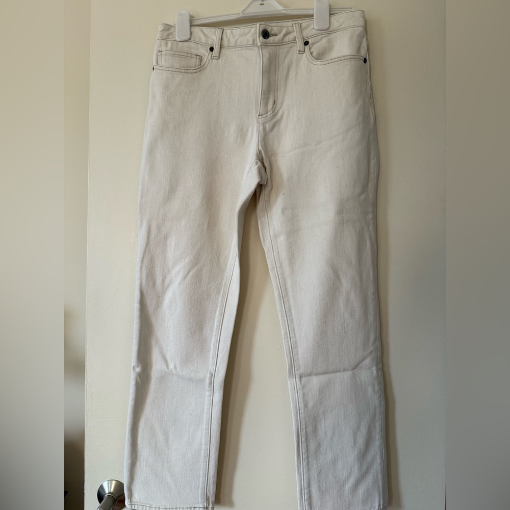 LANDS' END Women’s Mid Rise Modern Straight Jean Cream/White Stretch 10